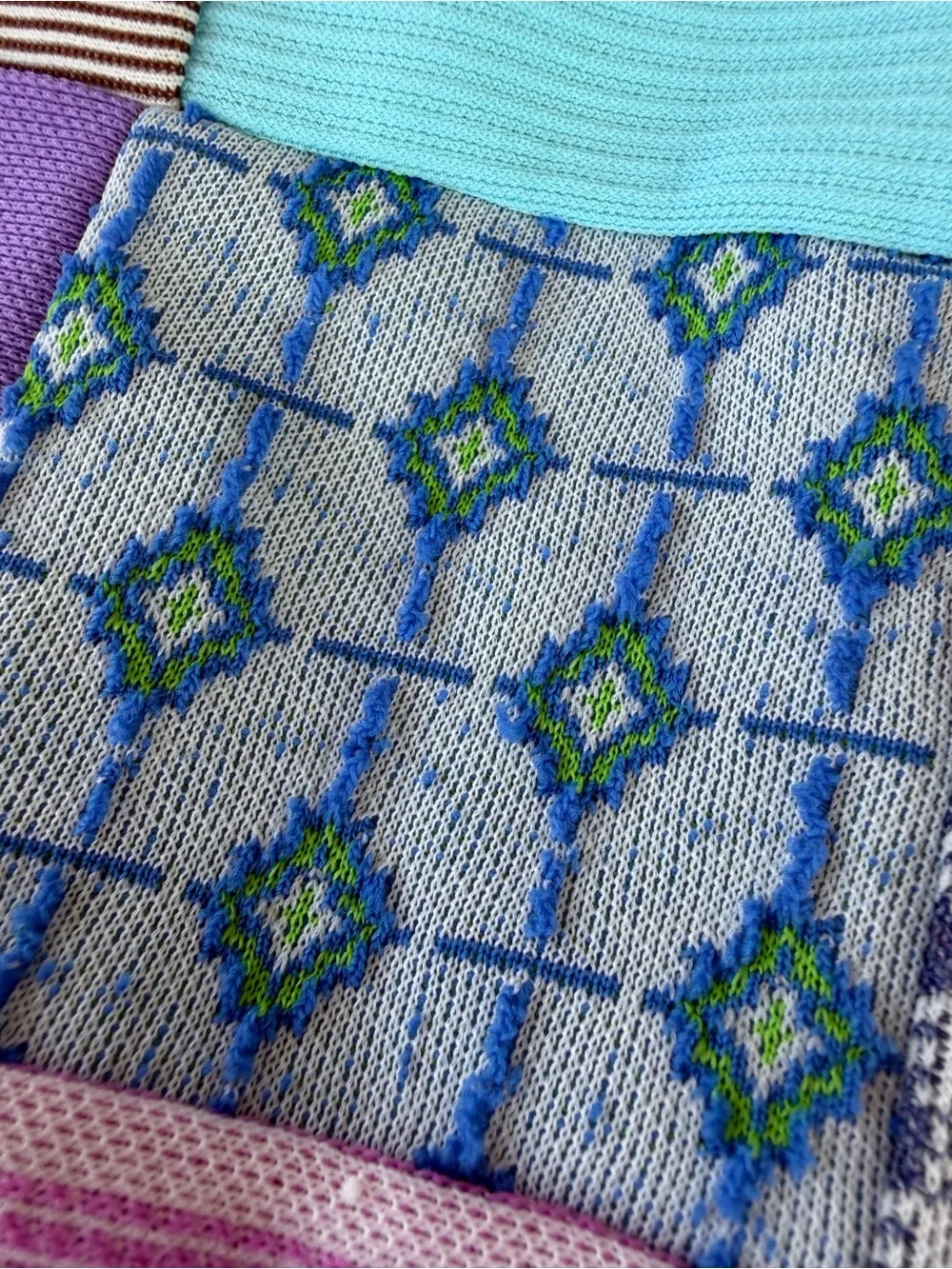 Vintage Double Knit Polyester Patchwork Scrap Quilt Bright Colorful 45x66